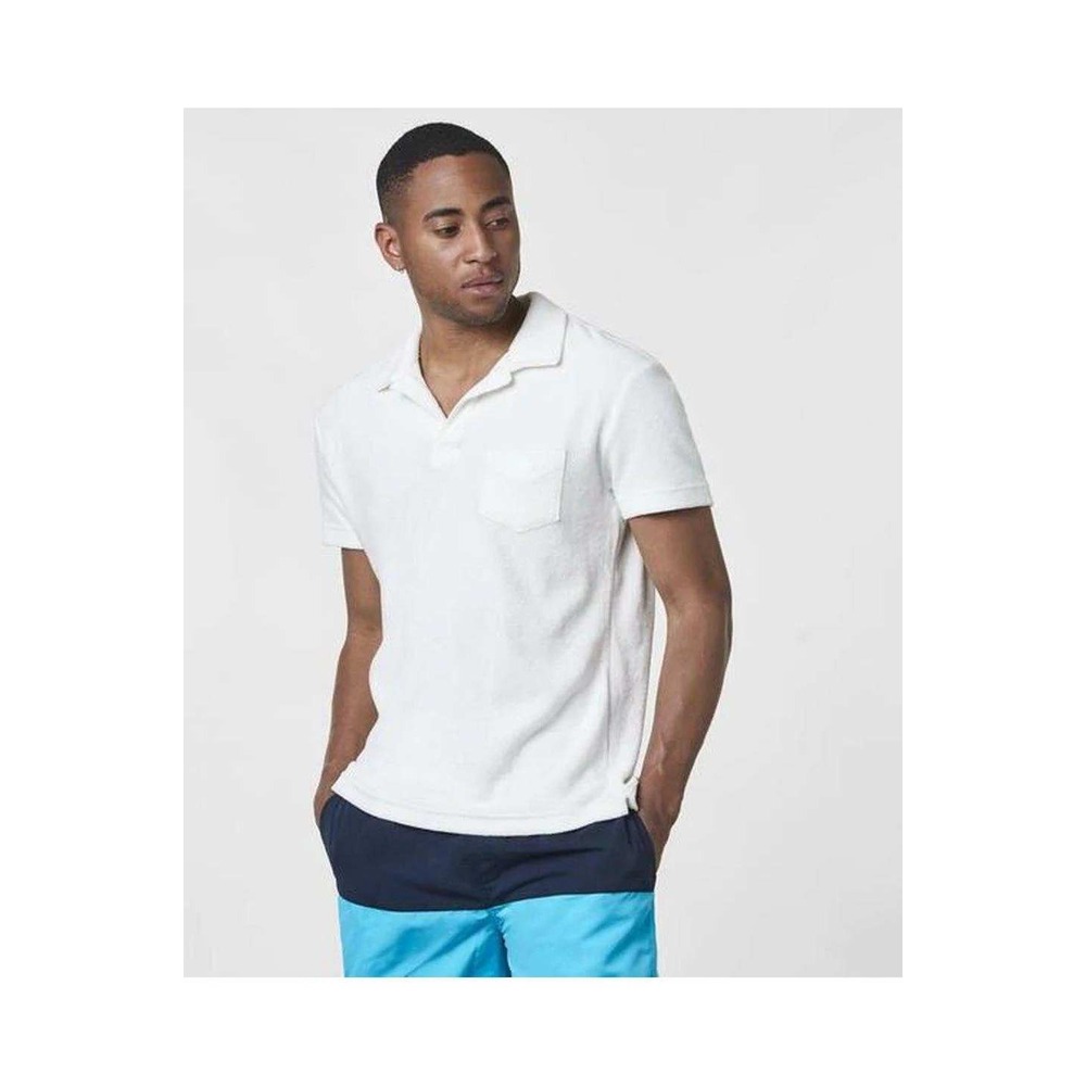 OAS Terry Cotton Polo Shirt White Short Sleeve V Neck Pocket Portugal Resort Men